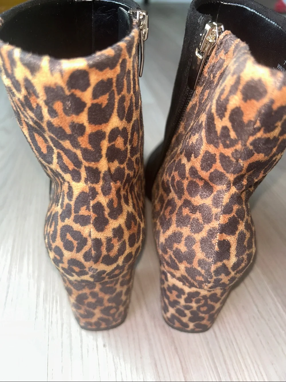 Nine West Ilioria Ankle Boots Women’s 7.5 Black Leopard Animal Print Booties